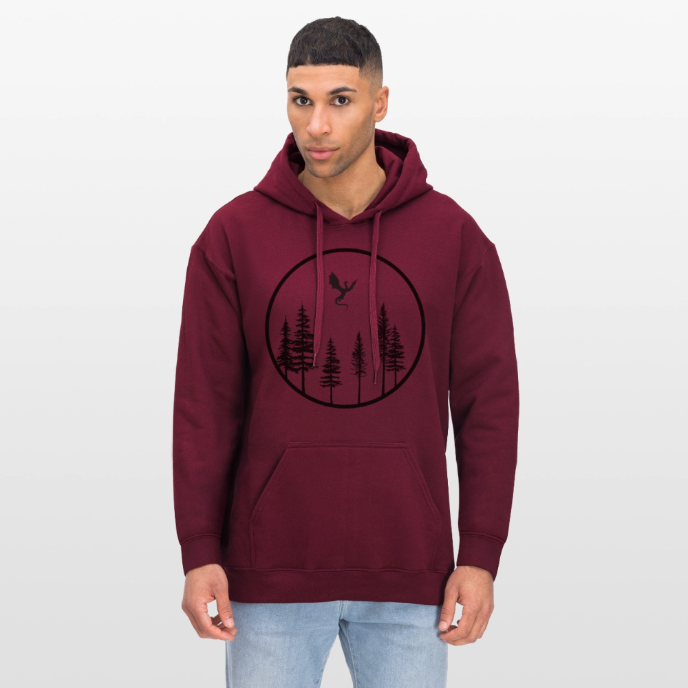 Gildan Unisex Softstyle® Midweight Hoodie "Shadow of the Dragon" – Mystischer Fantasy Hoodie mit Drachen-Silhouette auf dem Rücken | Perfekt für Rollenspiel & Abenteuer - maroon