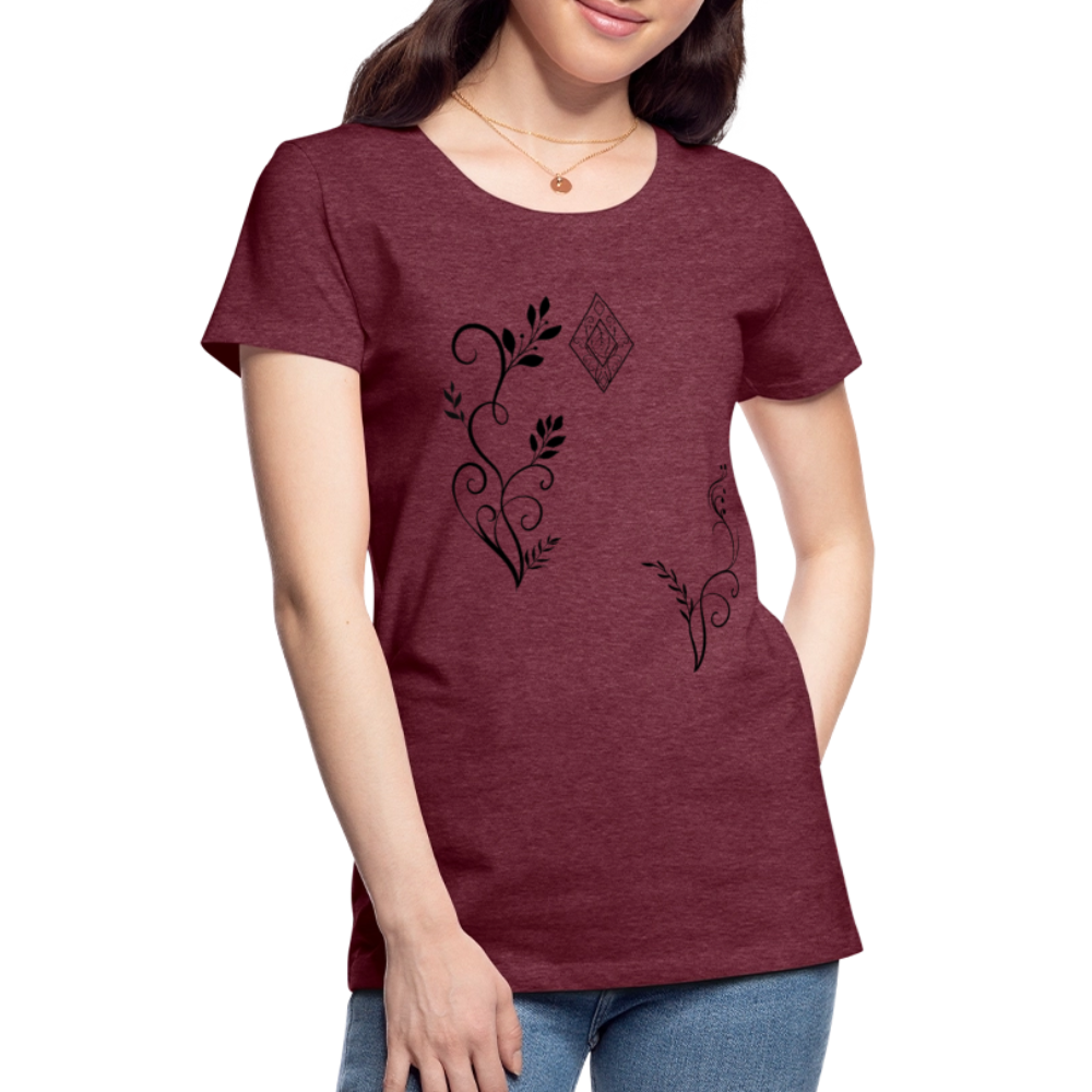 "Elven Grace" – Elegantes Damen T-Shirt mit filigranen Elfen-Ornamenten & zeitloser Fantasy-Ästhetik - heather burgundy